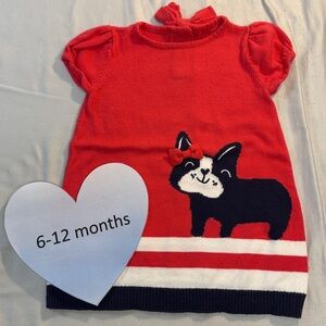 Gymboree - Red knit puppy sweater dress.  Size 6-12 months